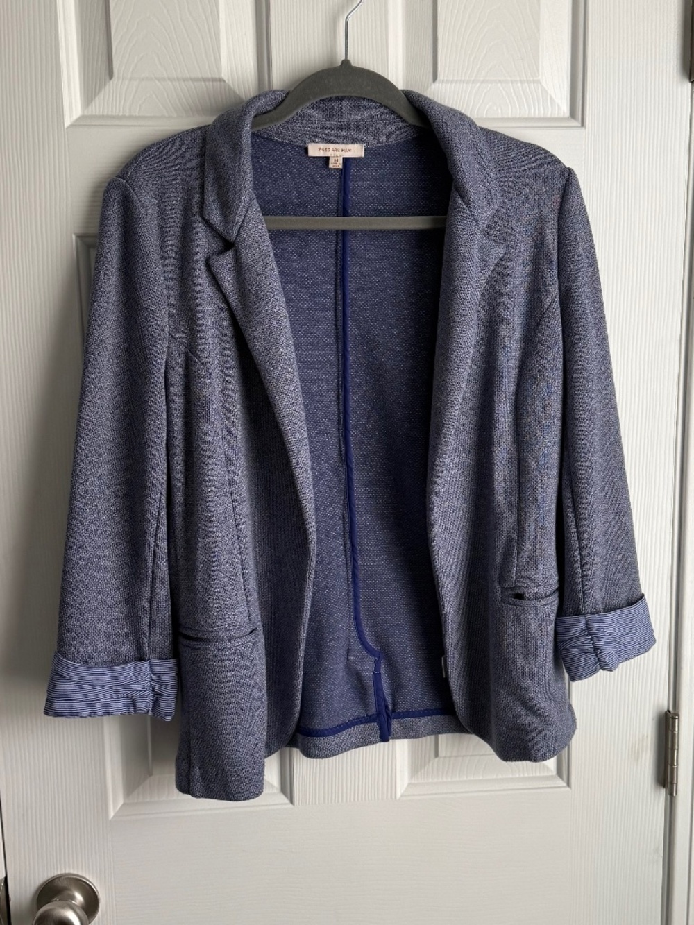 Skies Are Blue Heathered Blue Blazer Striped Cuff | Size M | Excellent